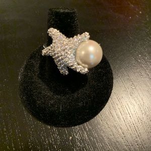 Sterling Silver Starfish Ring with Pearl